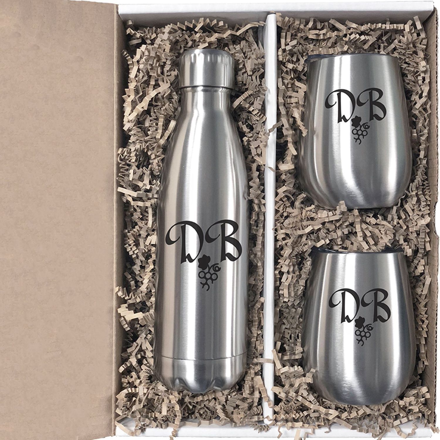 Stainless Steel Pop Bottle and Wine Glasses Gift Set